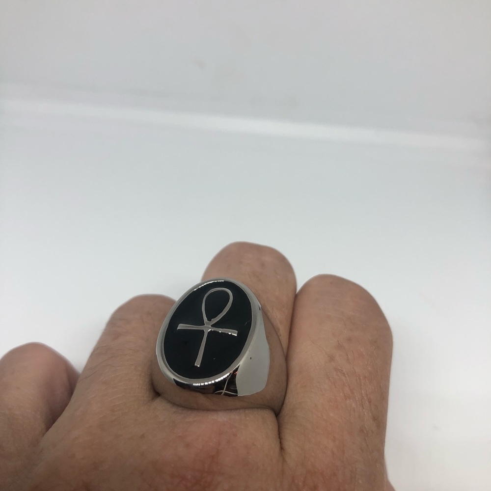 Vintage silver stainless steel ankh ring
